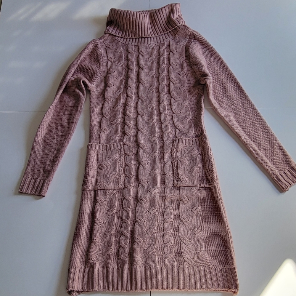 NWT Sabrina Lauren New York Mauve Turtleneck Cable Knit Sweater Dress. Sz. Small
